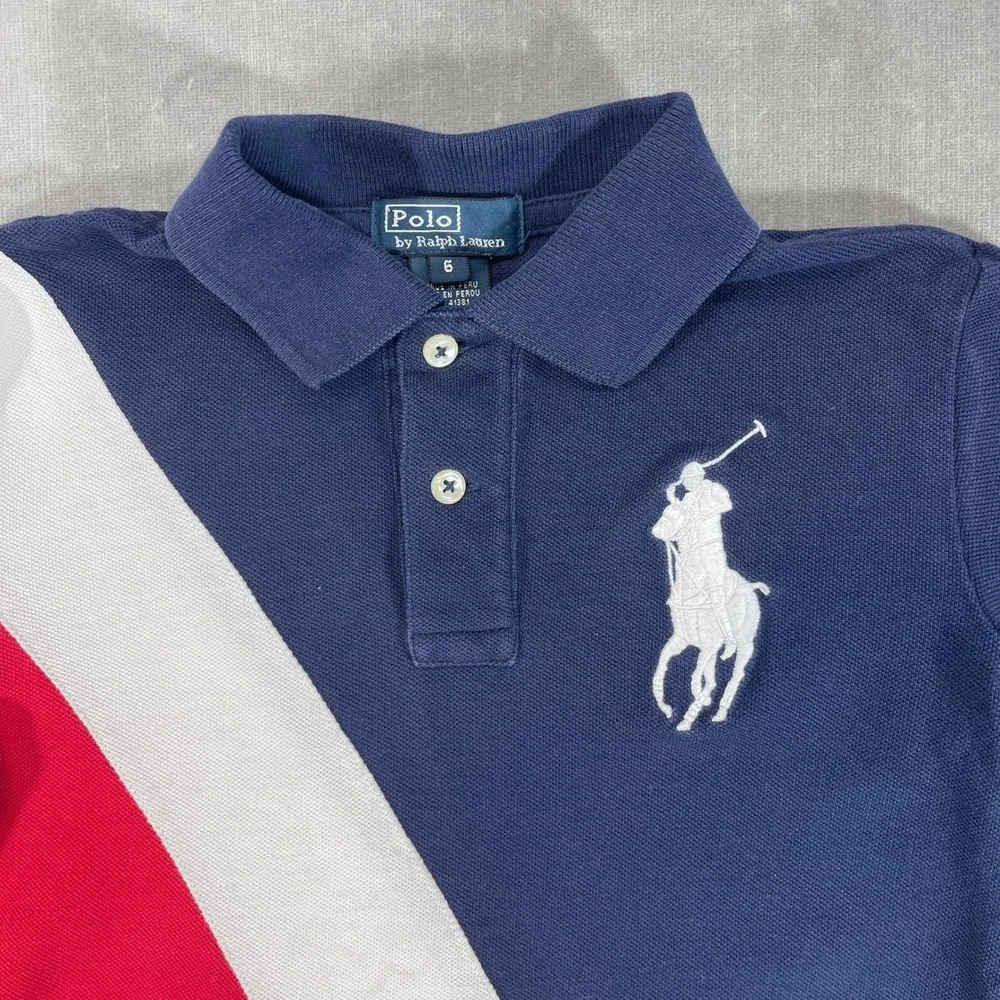 Polo Ralph Lauren Kids Size 6 Navy‎ Red White Colorblock Polo Shirt